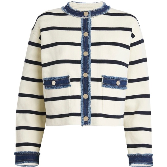 Sandro Cream Jacket with Black Stripes and Denim Trim - Picture 4 of 10